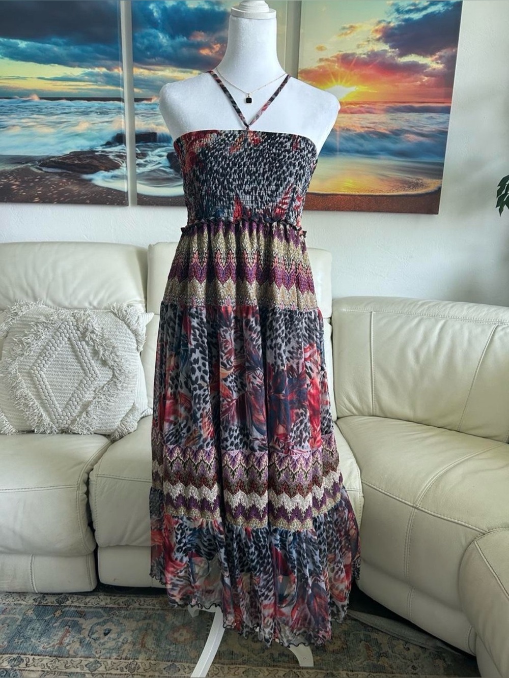 Lapis Multicolor Strapless Smocked Maxi Dress